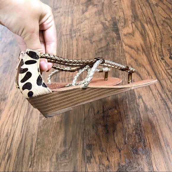 Carlos Santana • Friday sandals leopard pony hair gold braid strap wedge - Picture 8 of 11